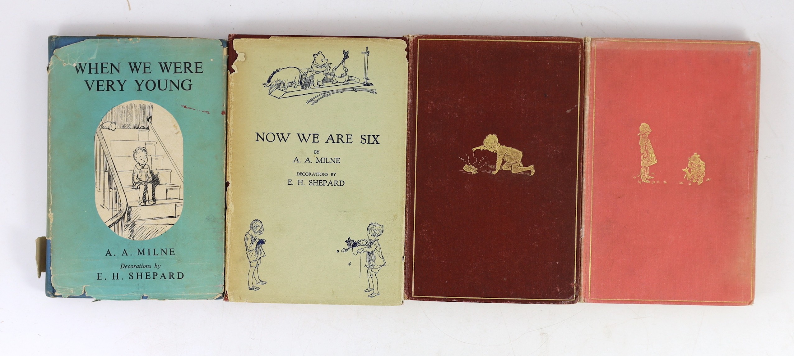 Milne, A. A - 7 works, all illustrated by Ernest Shepard - When We Were Very Young, 4th edition, 1924; Winnie-The-Pooh, 1st edition, 1926; The House at Pooh Corner, 2 copies, both 1st editions, 1928; Now We Are Six, 2 co